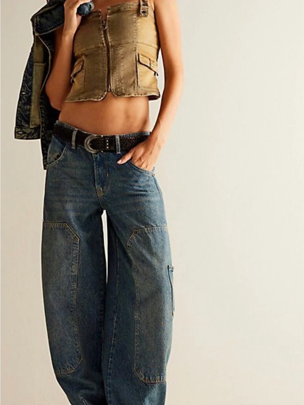 NWOT Free People Loren Carpenter Barrel Jeans - Picture 3 of 14